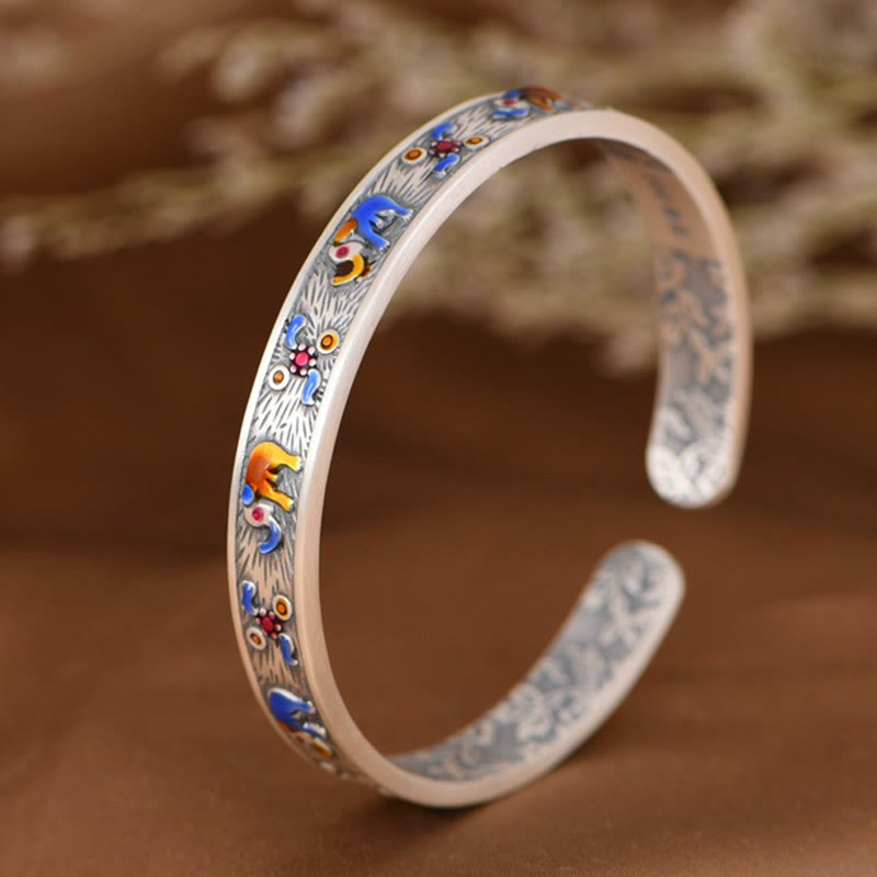 999 Sterling Silber Elefant Stärke Weisheit Armband Manschette