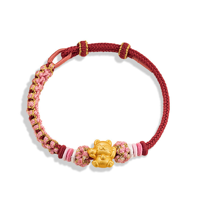 999 Sterling Silber Glückskatze Rote Schnur Seil Armband
