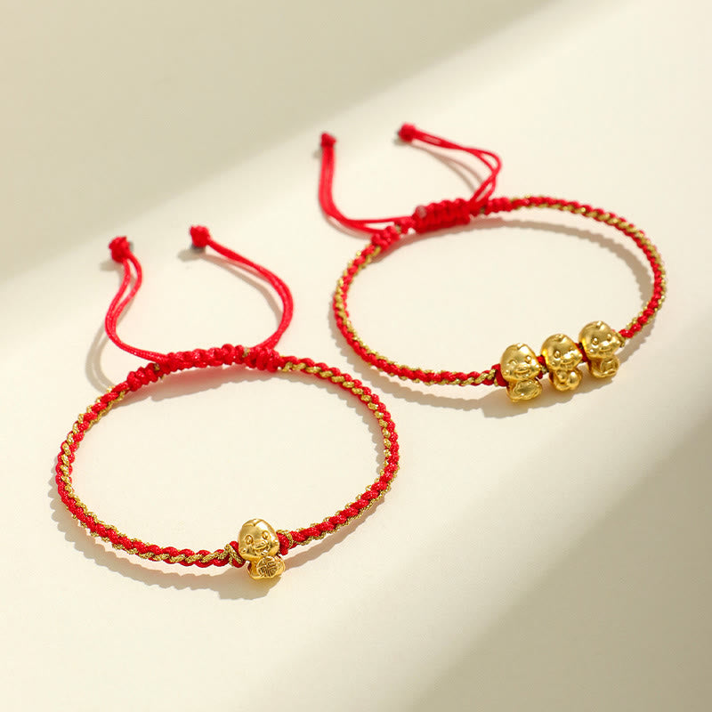 999 Sterling Silber Goldene Schlange Rote Schnur Armband für Schutz