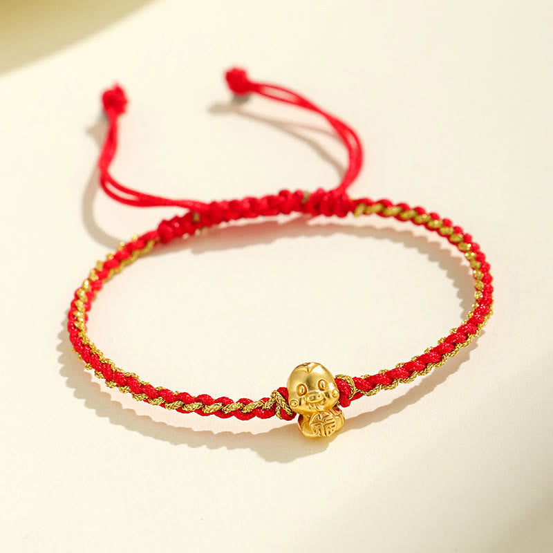 999 Sterling Silber Goldene Schlange Rote Schnur Armband für Schutz