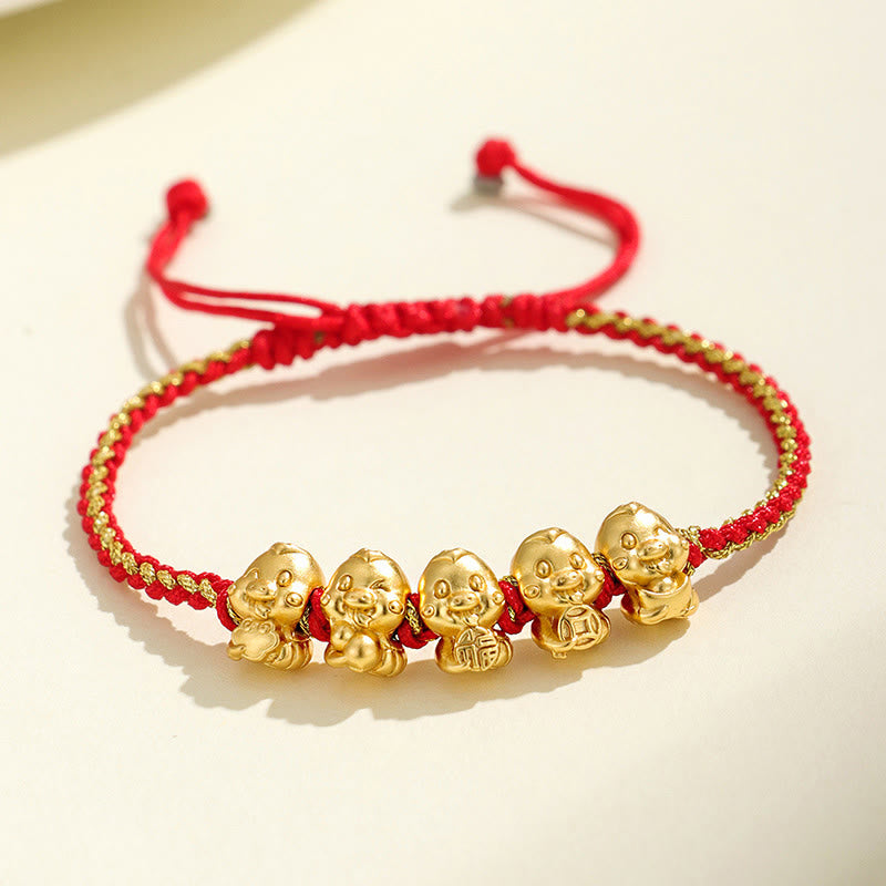 999 Sterling Silber Goldene Schlange Rote Schnur Armband für Schutz