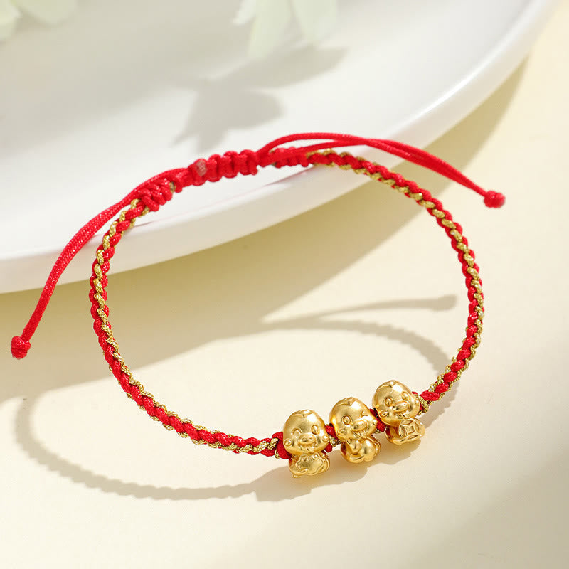 999 Sterling Silber Goldene Schlange Rote Schnur Armband für Schutz