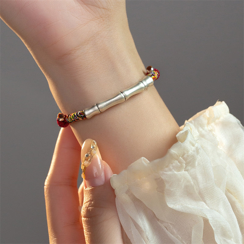 999 Sterling Silber Glück Bambus Rotes Seil Armband