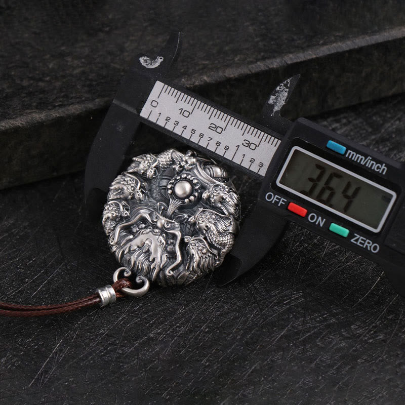 999 Sterling Silber Neun Drachen spielen mit Perlenkette