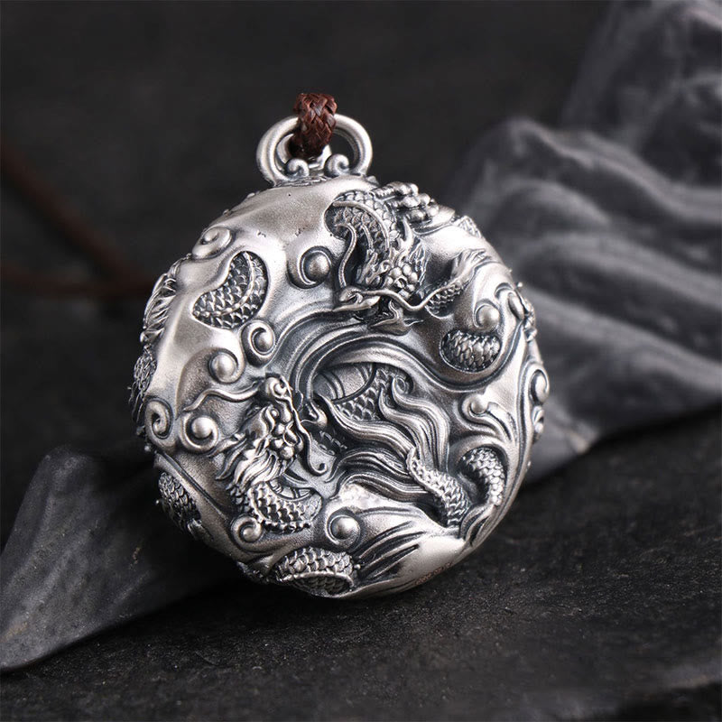 999 Sterling Silber Neun Drachen spielen mit Perlenkette