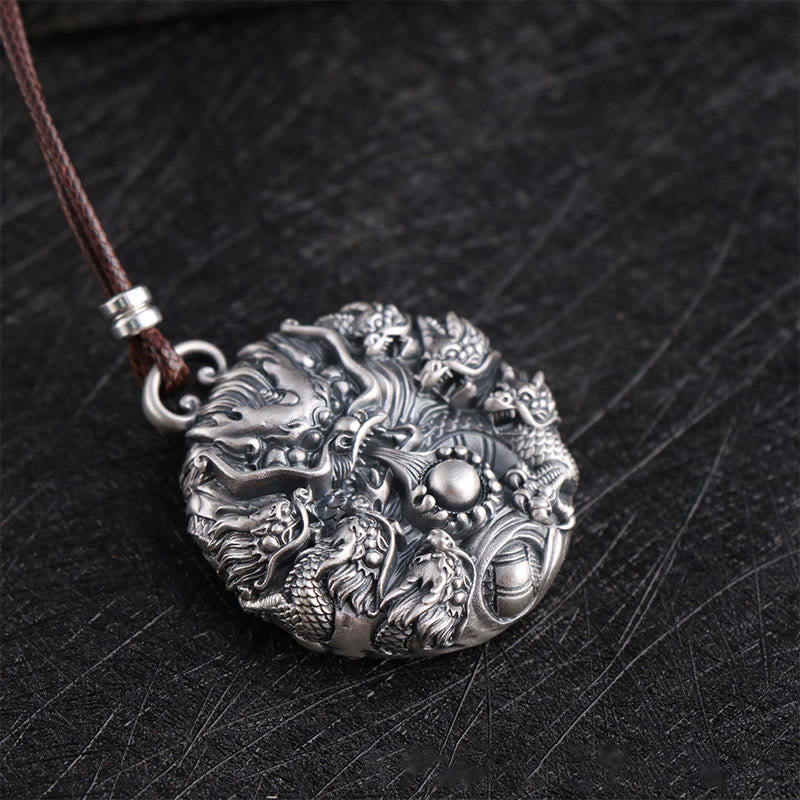 999 Sterling Silber Neun Drachen spielen mit Perlenkette