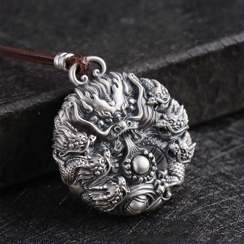 999 Sterling Silber Neun Drachen spielen mit Perlenkette