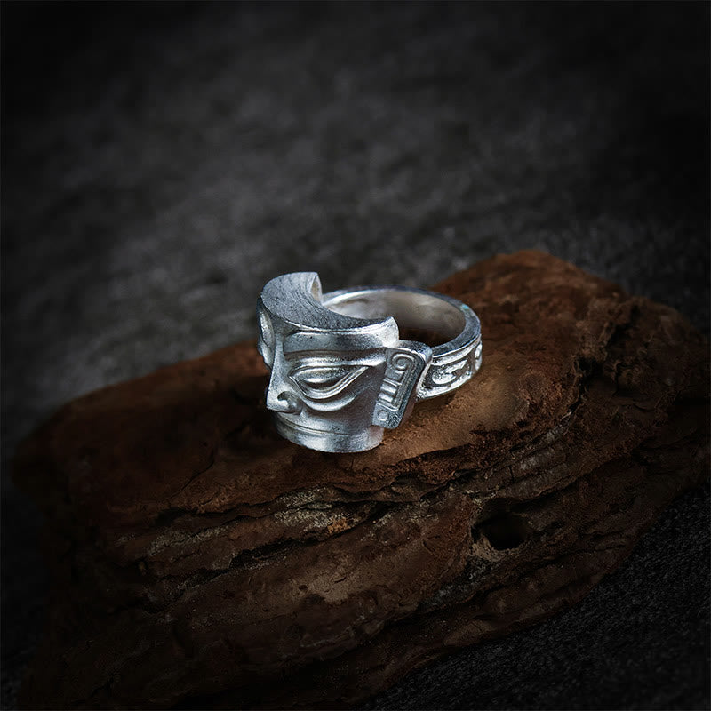 Sanxingdui-Maskenring aus 999er Sterlingsilber