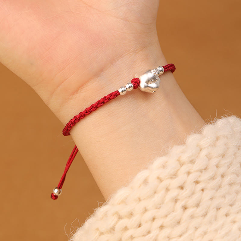 999 Sterling Silber Schlangenkopf-Armband mit roter Schnur für Glück und Schutz