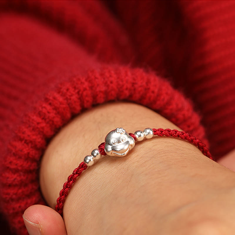 999 Sterling Silber Schlangenkopf-Armband mit roter Schnur für Glück und Schutz