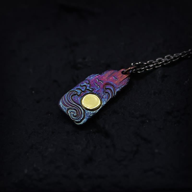 999 Sterling Silber Wellen Sonne Balance Spirituelle Halskette