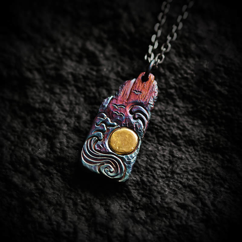999 Sterling Silber Wellen Sonne Balance Spirituelle Halskette