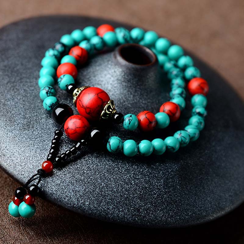 Unisex Turquoise Black Onyx Red Turquoise Protection Bracelet