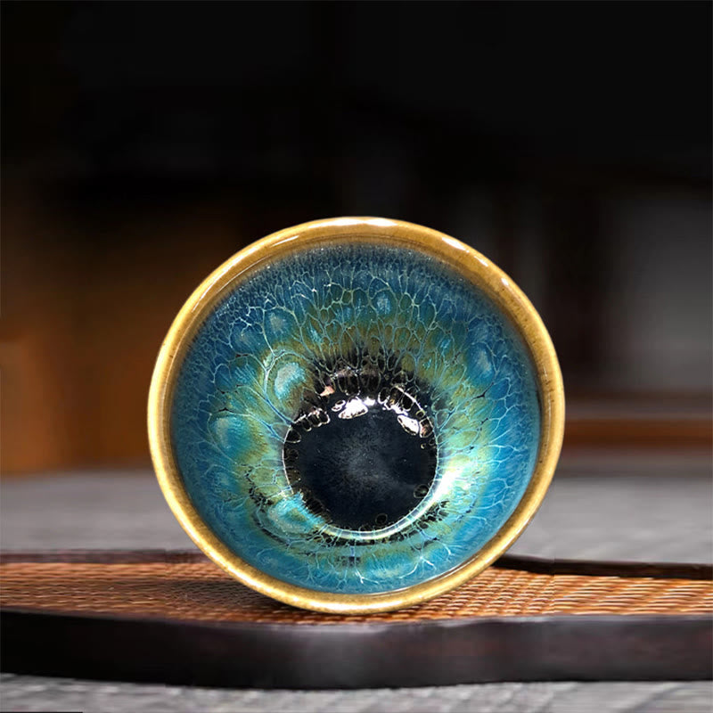 Jianzhan Keramik-Teetasse, 9,5 cm, blaue Glasur, handgefertigt