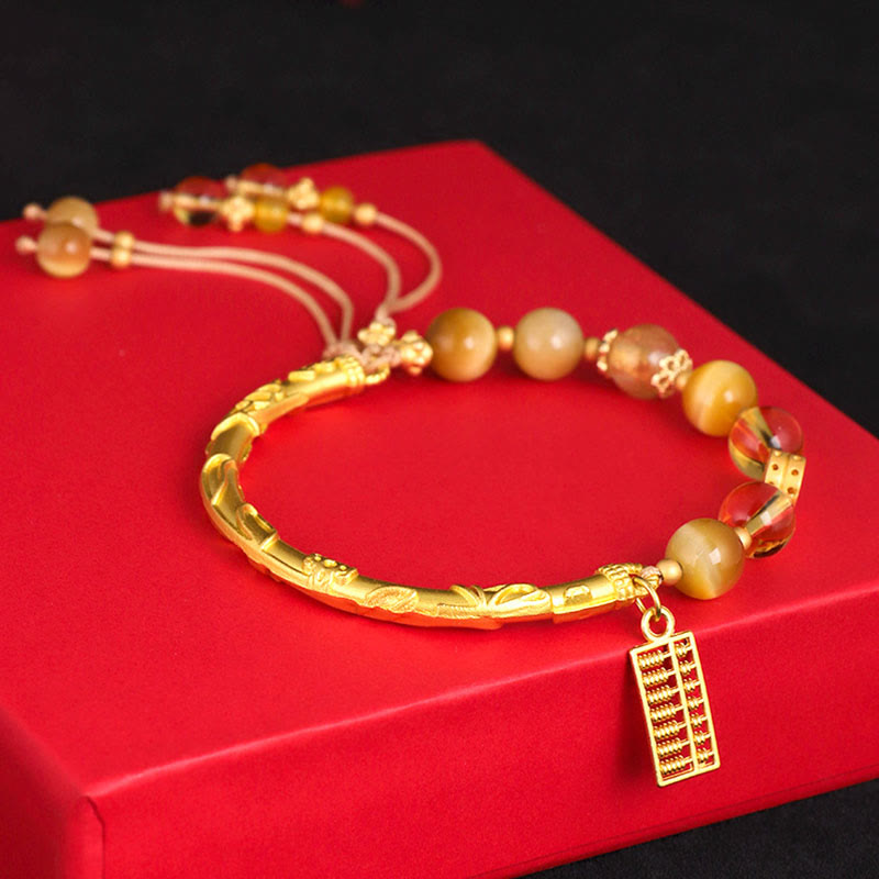 8 mm Tigerauge-Citrin-Schutzarmband mit Abakus-Anhänger