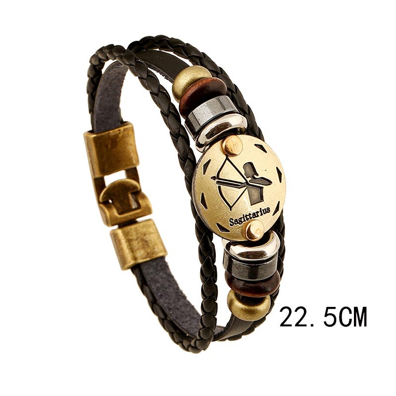 12 Sternbilder Zodiac Hämatit Leder Charm Armband
