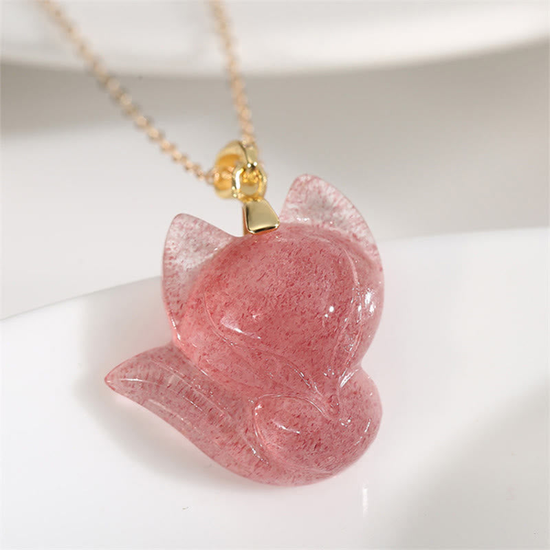 Strawberry Quartz Healing Necklace in 14k Gold Plated Silver