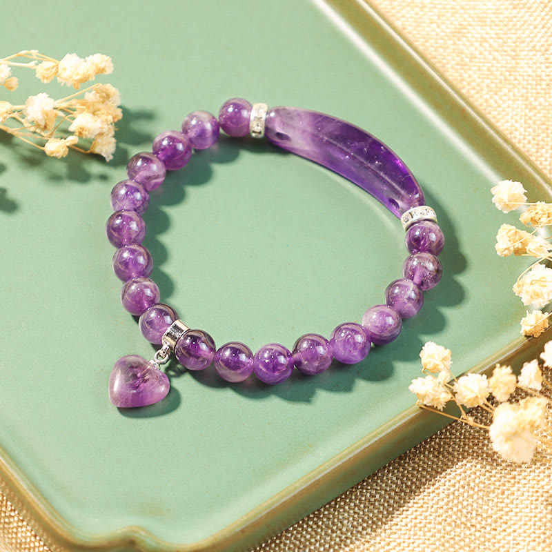 Natural Quartz Love Heart Healing Beads Bracelet 8mm