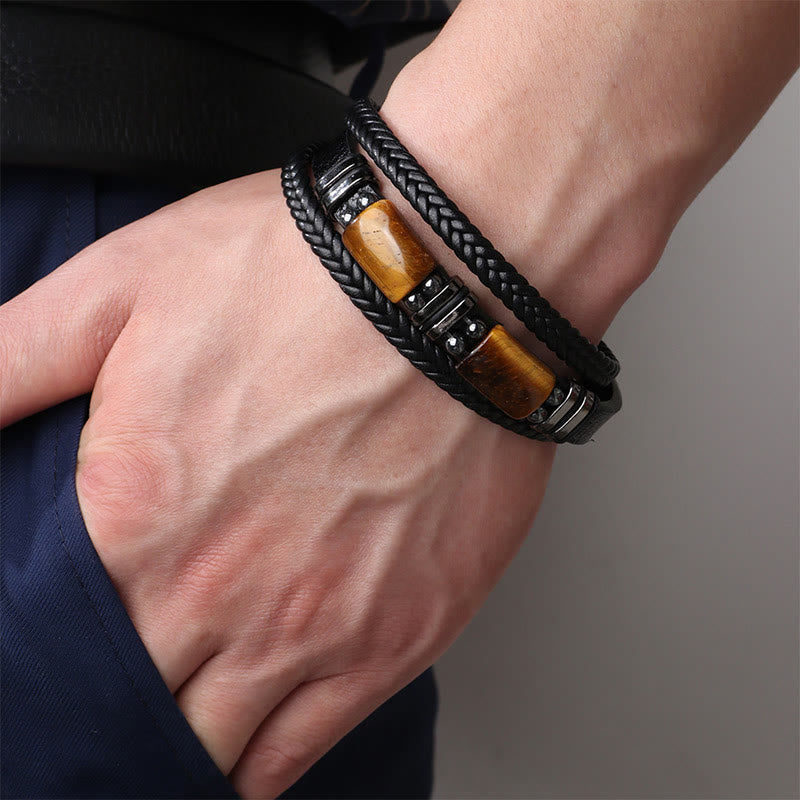 Tiger Eye Power Lederarmband mit magnetischer Schnalle