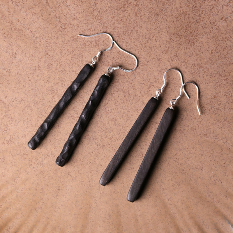 Balance Peace Ebony Wood Drop Earrings in 925 Sterling Silver