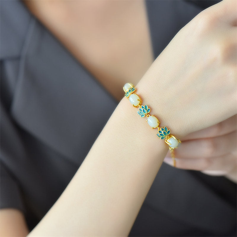 Weißes Jade Cyan Jade Schutzarmband Lotus Symbol