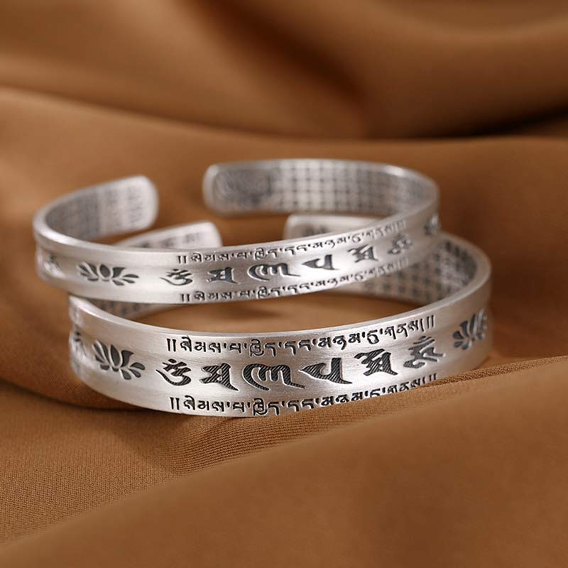 Om Mani Padme Hum Bracelet 999 Sterling Silver Lotus Wisdom