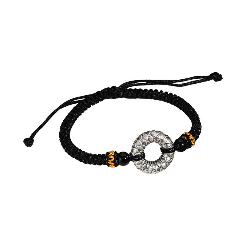 9 cm großes Drachenarmband aus schwarzem Onyx mit Peace-Schnalle aus 999er Sterlingsilber