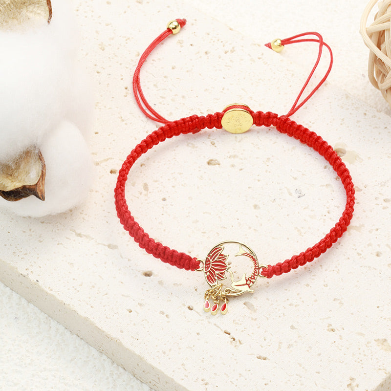 Unisex Lotus Koi Fish Lucky Red String Bracelet