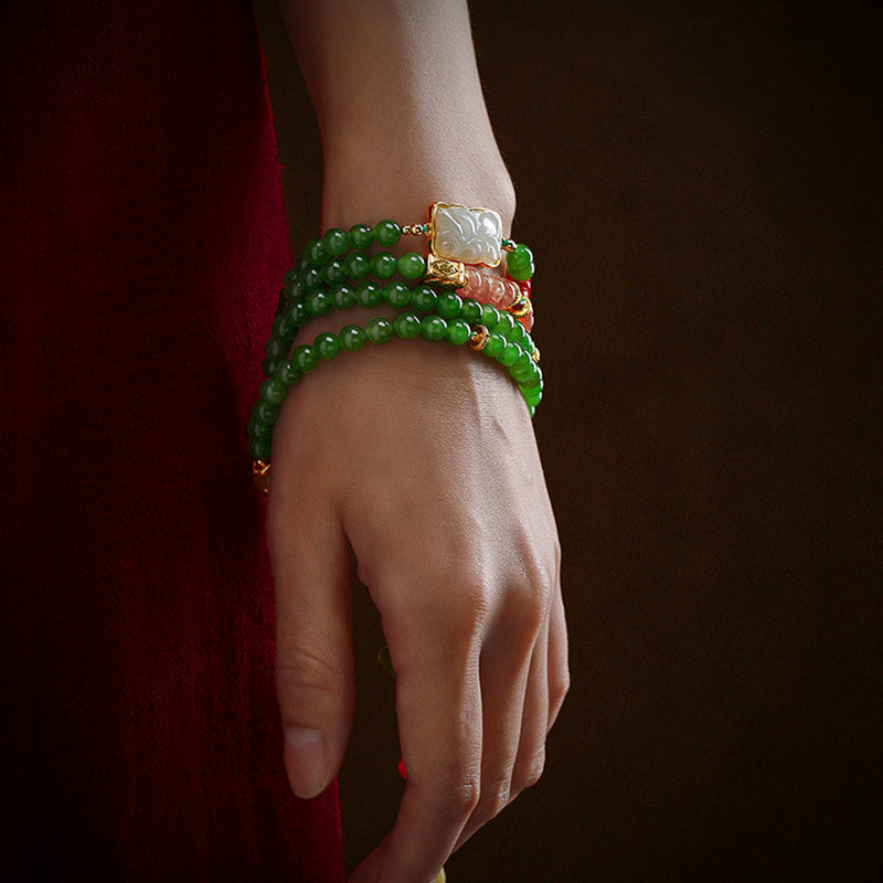 Buddha-Armband aus 108 Perlen aus Cyan-Jade für Glück und heilende Harmonie