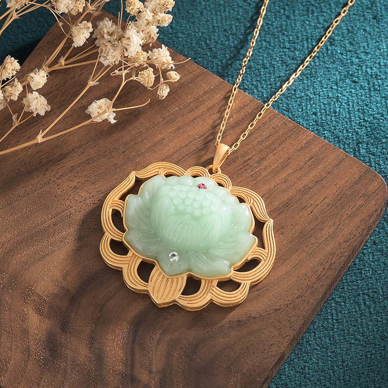 Natural Jade Lotus Harmony Necklace | Prosperity Symbol