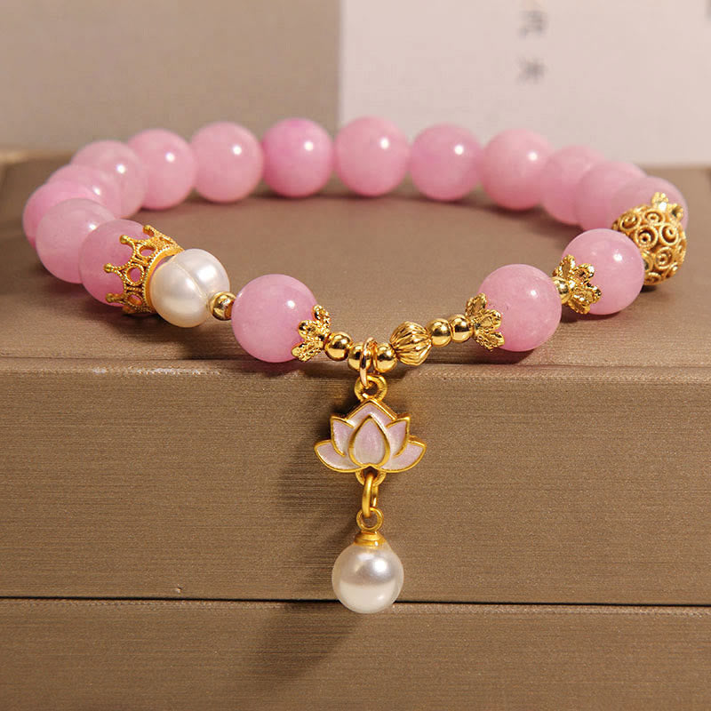 8 mm authentisches rosa Jadeperlen-Lotus-Charm-Armband