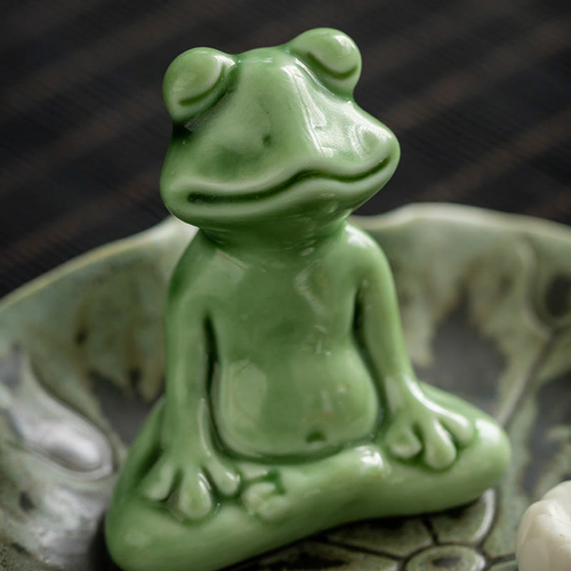 Ceramic Incense Burner | Lotus Leaf Meditation Frog 11cm