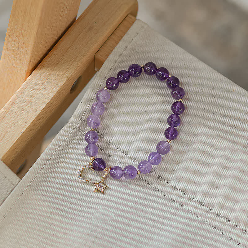 Amethyst-Kristall-Mond-Stern-Heilarmband 7,5–8 mm