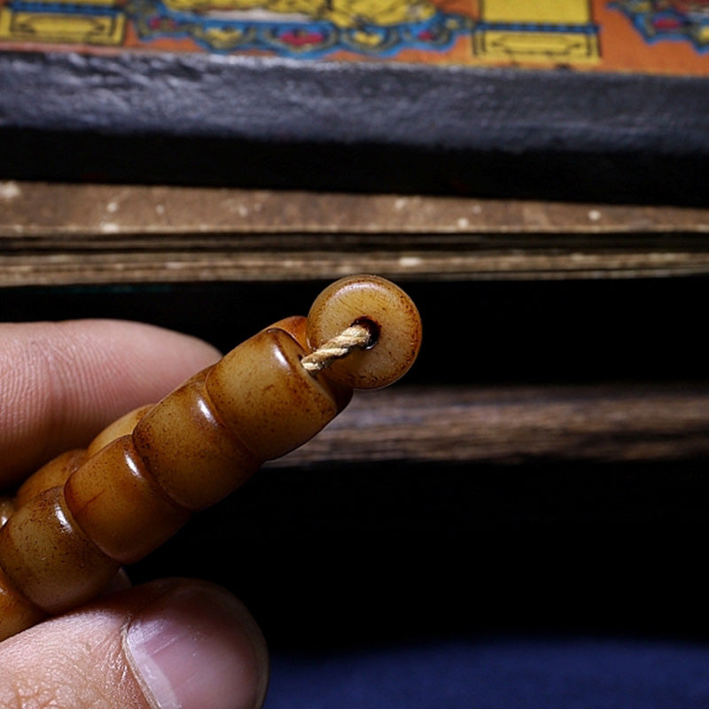 Yak-Knochen-Bernstein-Mala-Armband mit 108 Perlen für Balance