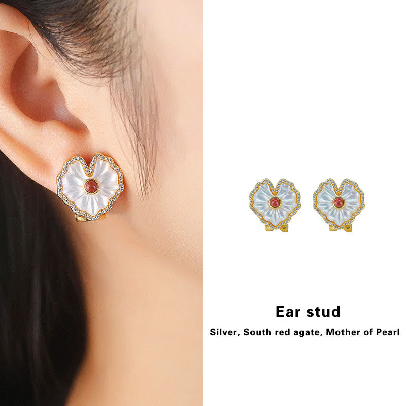 Spirituelles Halsketten-Set aus 925er Sterlingsilber mit Tridacna-Rot-Achat-Lazurit