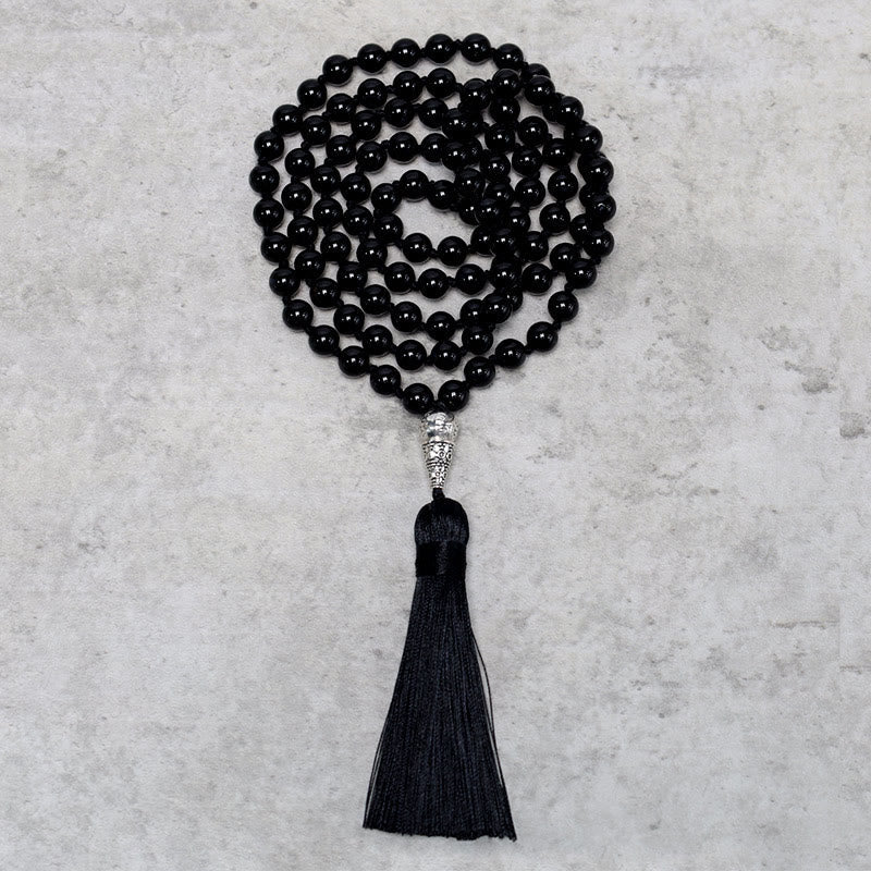 8mm Black Onyx Meditation Mala Necklace for Protection