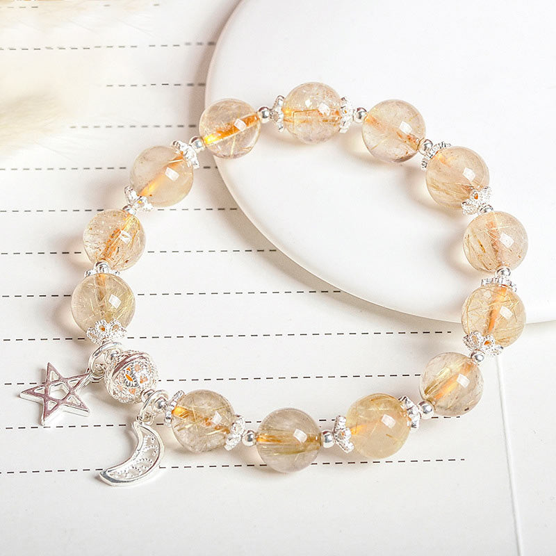 9mm Citrine Bracelet with Moon Star Charm for Happiness