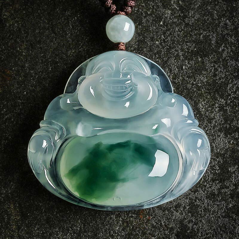 Cyan Jade Glückskettenanhänger mit Buddha-Symbol