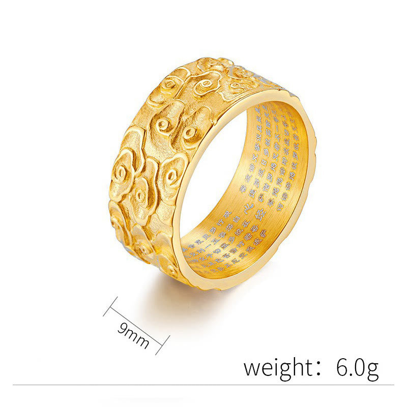 9 mm spiritueller Ring aus Titanstahl mit Herzsutra und glückverheißenden Wolken