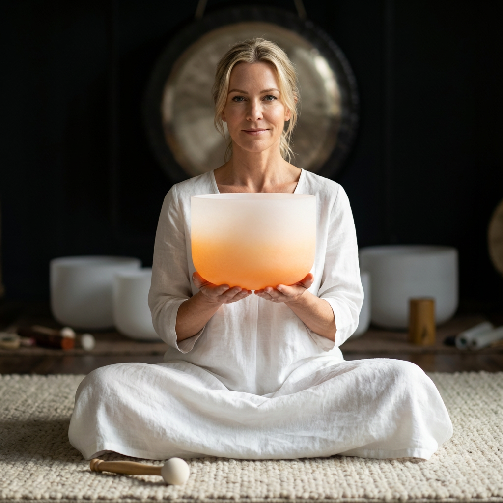 Kristallklangschale - Meditationsschale mit D-Note für das Sakralchakra