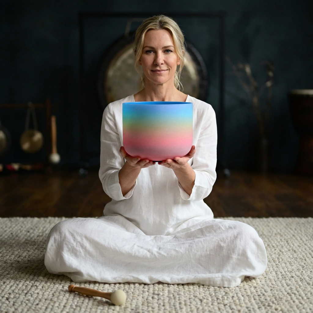 Kristallklangschale G-Note Regenbogen - Halschakra