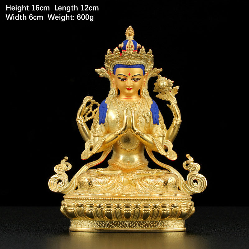 Chenrezig Buddha-Statue aus Kupfer, vergoldet, zum Schutz, 12,7 cm