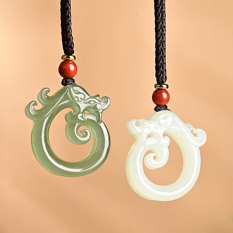 Cyan- und weiße Jade-Drachen-Schutzkette, 50 cm