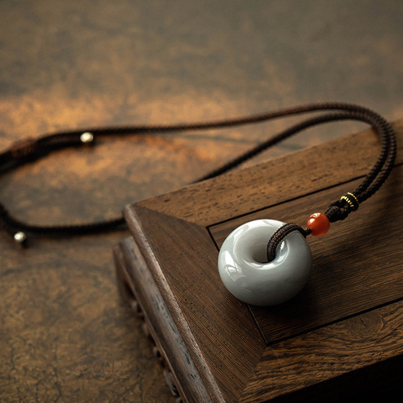 Natürliche graue Jade-Glückskette | Friedens- und Wohlstandsanhänger