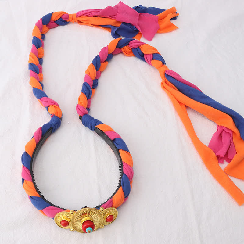 Spirituelles Haar-Accessoire aus Kupfer mit bunten tibetischen Quastenperlen