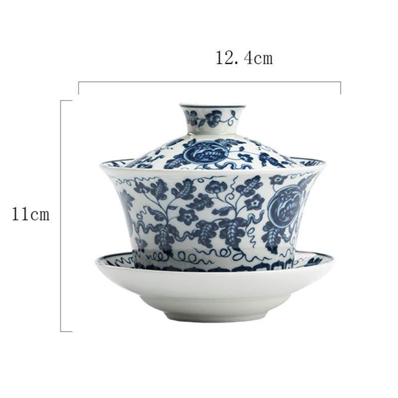 Löwentanz-Keramik-Gaiwan-Teetasse 300 ml mit Deckel und Untertasse