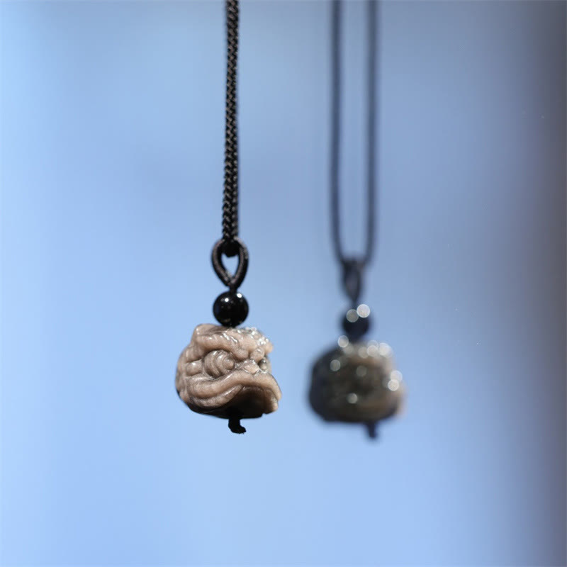 Silver Sheen Obsidian Dancing Lion Protection Necklace Unisex