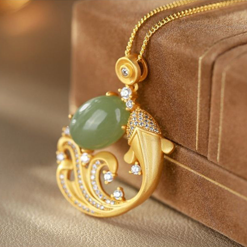 Cyan Jade Koi Fisch Heilung Halskette 40 + 5 cm Unisex