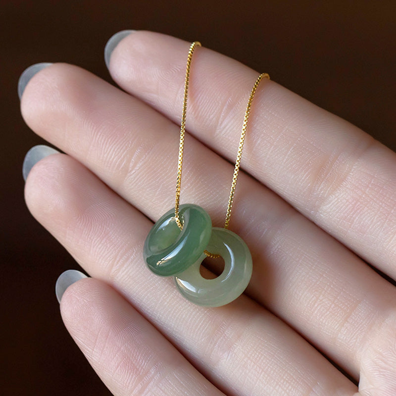 14 mm große Peace-Halskette aus natürlicher Jade und Cyan-Jade für Glück und Fülle