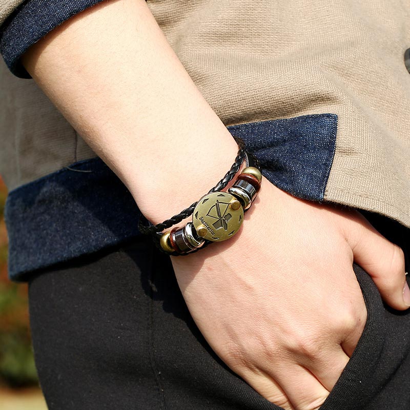 12 Sternbilder Zodiac Hämatit Leder Charm Armband